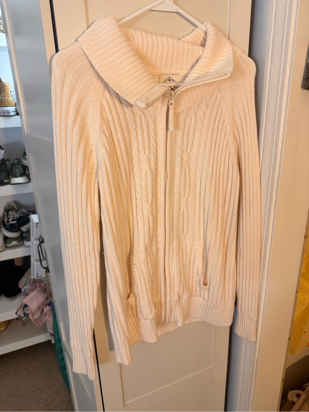 Cream Zip-Front Cable Knit Sweater